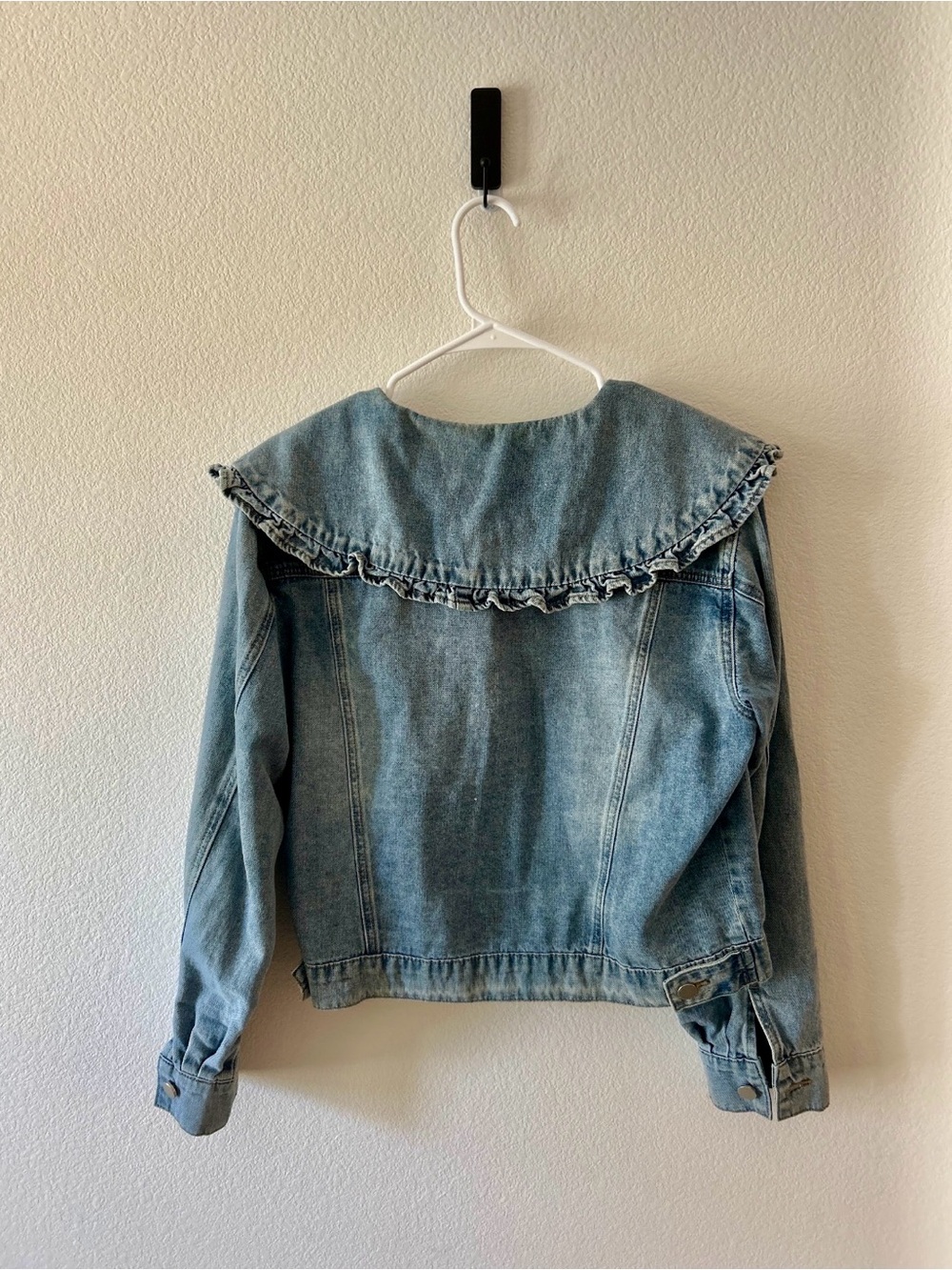 Denim Jacket with Ruffle Peter Pan Collar - Picture 2 of 3